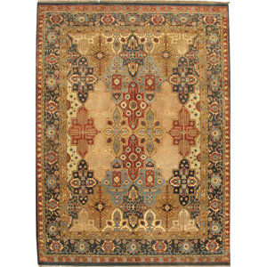 Agra Fine Hand-Knotted Wool Ivory/Rust Area Rug
