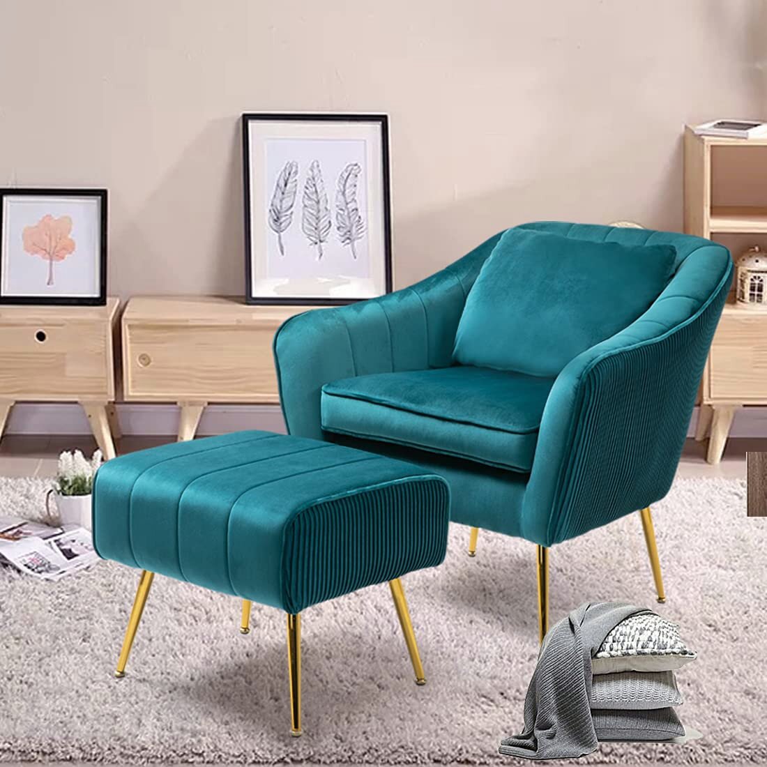 upholstered arm chair with ottoman