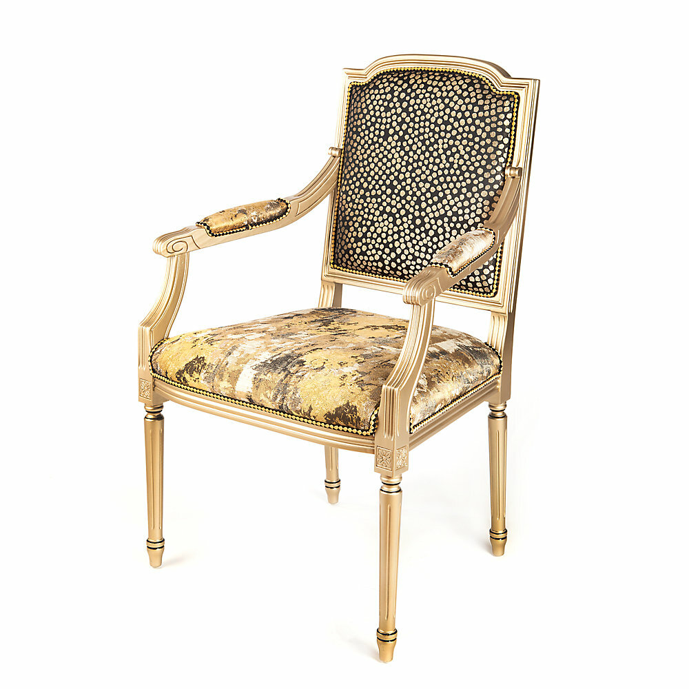 Mackenzie Childs Solid Wood King Louis Back Arm Chair In Gold Black Perigold