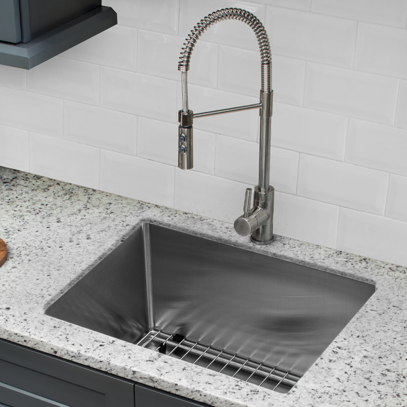 Soleil Radius 16 Gauge Stainless Steel 15 X 20 Undermount Bar Sink With Pull Out Faucet And Soap Dispenser Wayfair