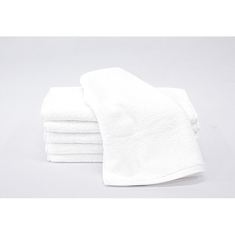 White 100% Cotton Dobby Border Set of 6 Solid Color Terry Wash Cloths 