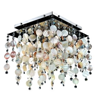 Cohen Arazi Oyster Shell And Crystal Square 4 Light Flush Mount