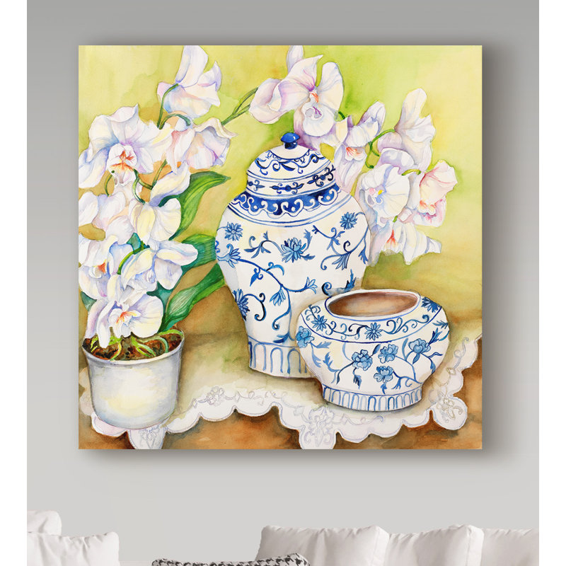 Trademark Art Orchid With China Vases Acrylic Painting Print On