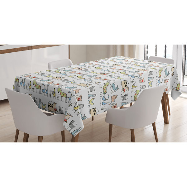 East Urban Home Ambesonne Retro Tablecloth Cartoon Village Of Domestic Animals Goat Goose Sheep Funny Patterns Kids Nursery Rectangular Table Cover For Dining Room Kitchen Decor 60 X 84 Yellow Beige