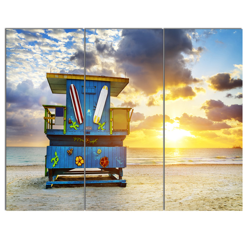Designart Miami South Beach Sunrise 3 Piece Photographic Print Designart Miami South Beach Sunrise 3