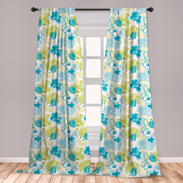 East Urban Home Ambesonne Floral Window Curtains Pastel Colored Cheerful Pattern Inspired By Spring Nature Whimsical Doodle Lightweight Decorative Panels Set Of 2 With Rod Pocket 56 X 63 Blue Green White