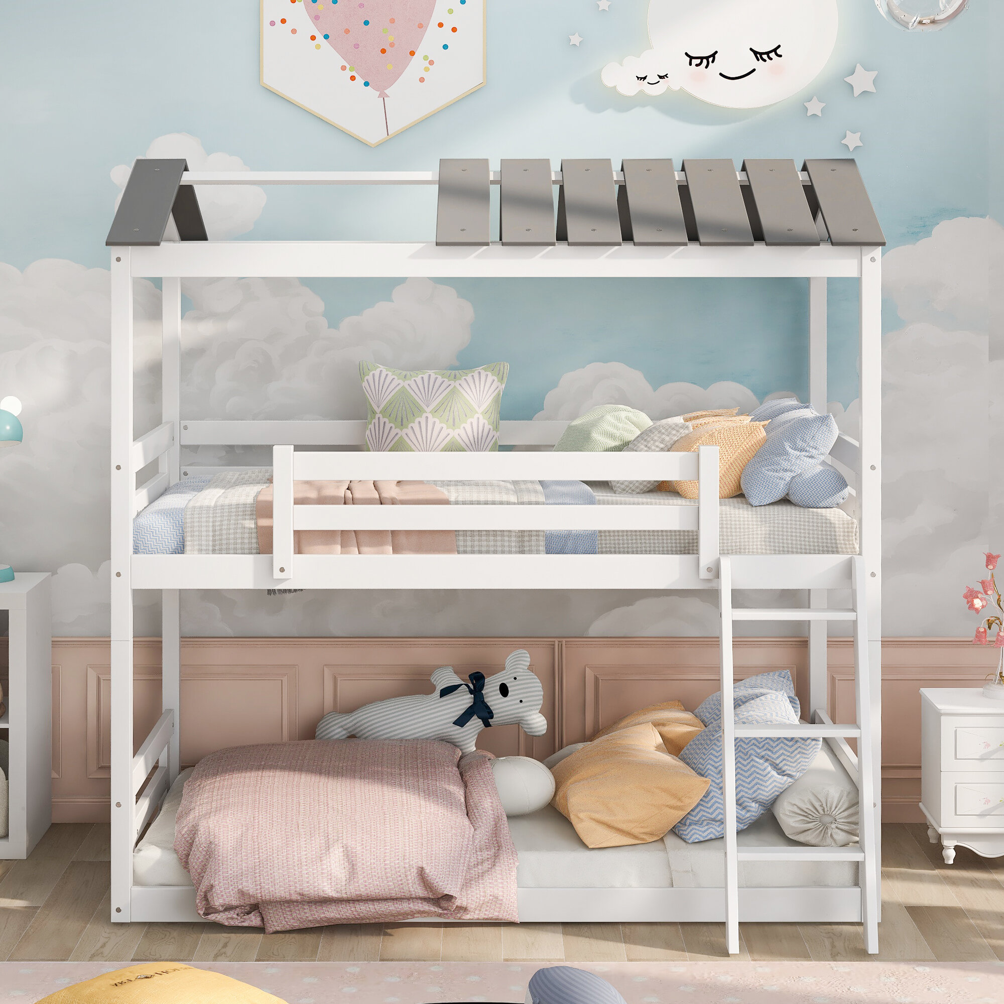 Details about   Twin over Twin Bunk Bed w/ Sturdy Steel Frame& Headboards&Convertible to 2Beds 