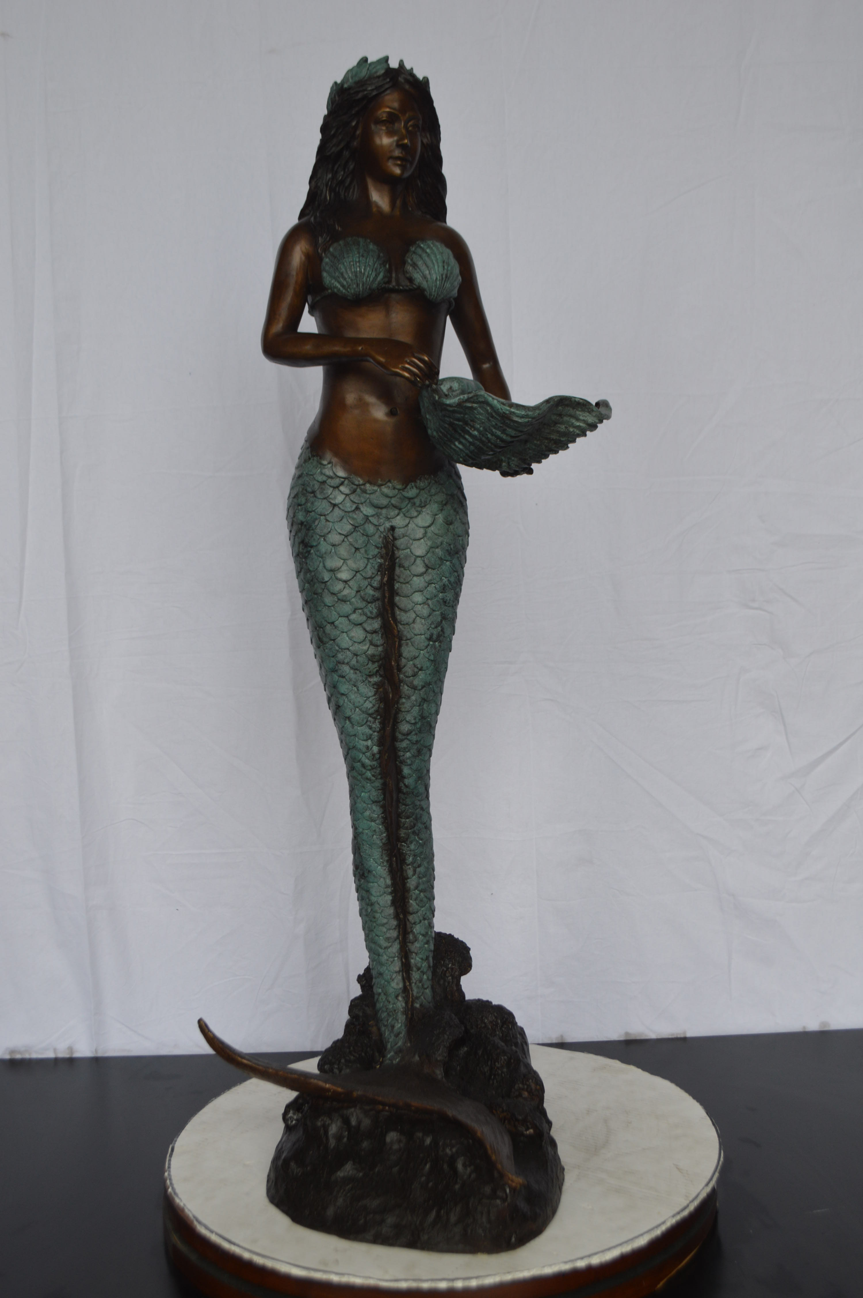 Nifao Copper And Metal Mermaid Holding A Shell Fountain Wayfair