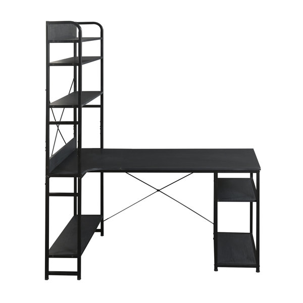 17 Stories Industrial Style Large Computer Desk With Multiple Storage Space Modern Writing Desk L Shaped Workstation In Solid Metal Frame And Mdf Board Wayfair