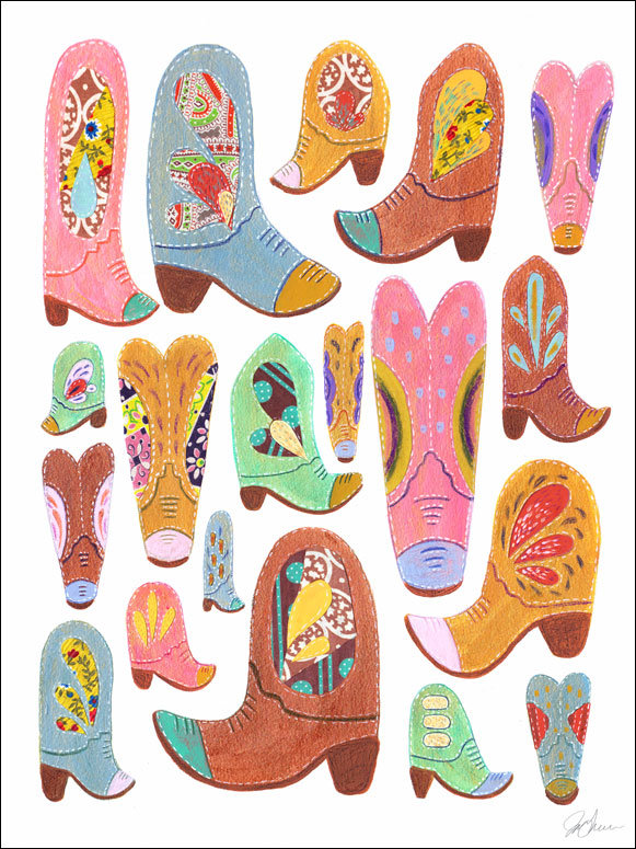 Wheatpaste Cowboy Boots By Yellow Button Studio Framed Painting