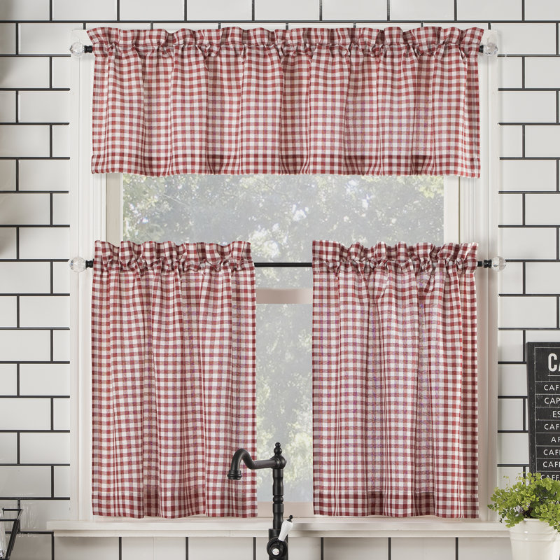 Gracie Oaks Annabelle Farmhouse Semi Sheer 3 Piece Rod Pocket Tier Annabelle Farmhouse Semi Sheer