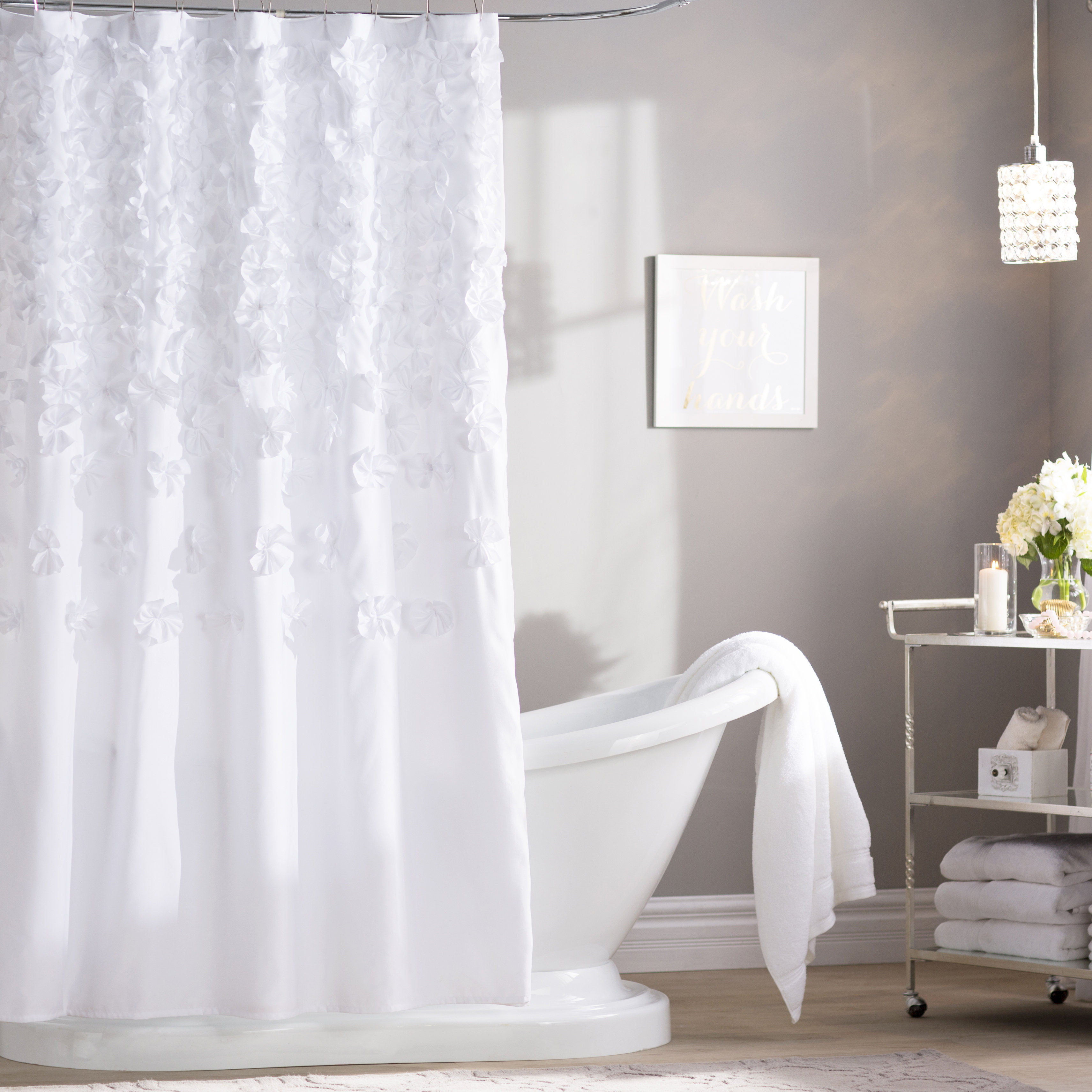 hotel white fabric shower curtain liner