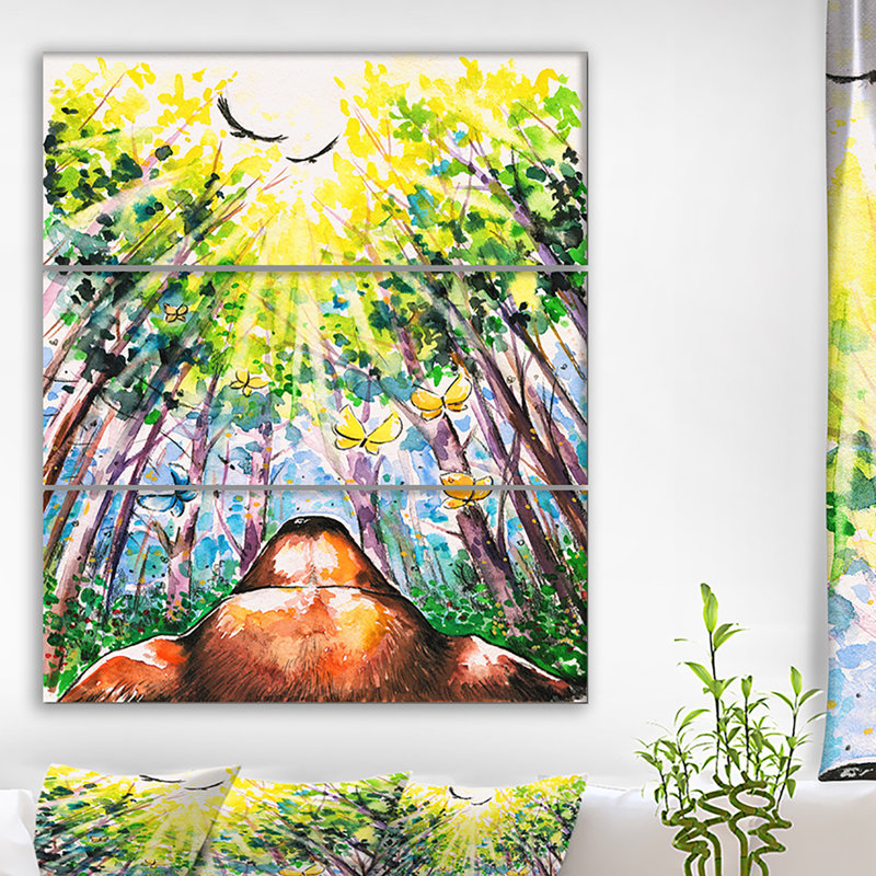 East Urban Home Brown Dog In Forest Oil Painting Print Multi
