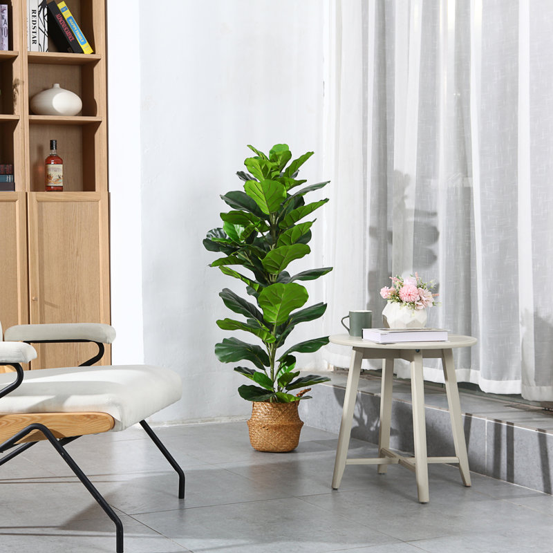 Adcock Artificial Fiddle Leaf Fig Plant in Basket, Faux Green Plant, Fake Tree for Home Décor Size: 49" H x 17" W x 17" D
