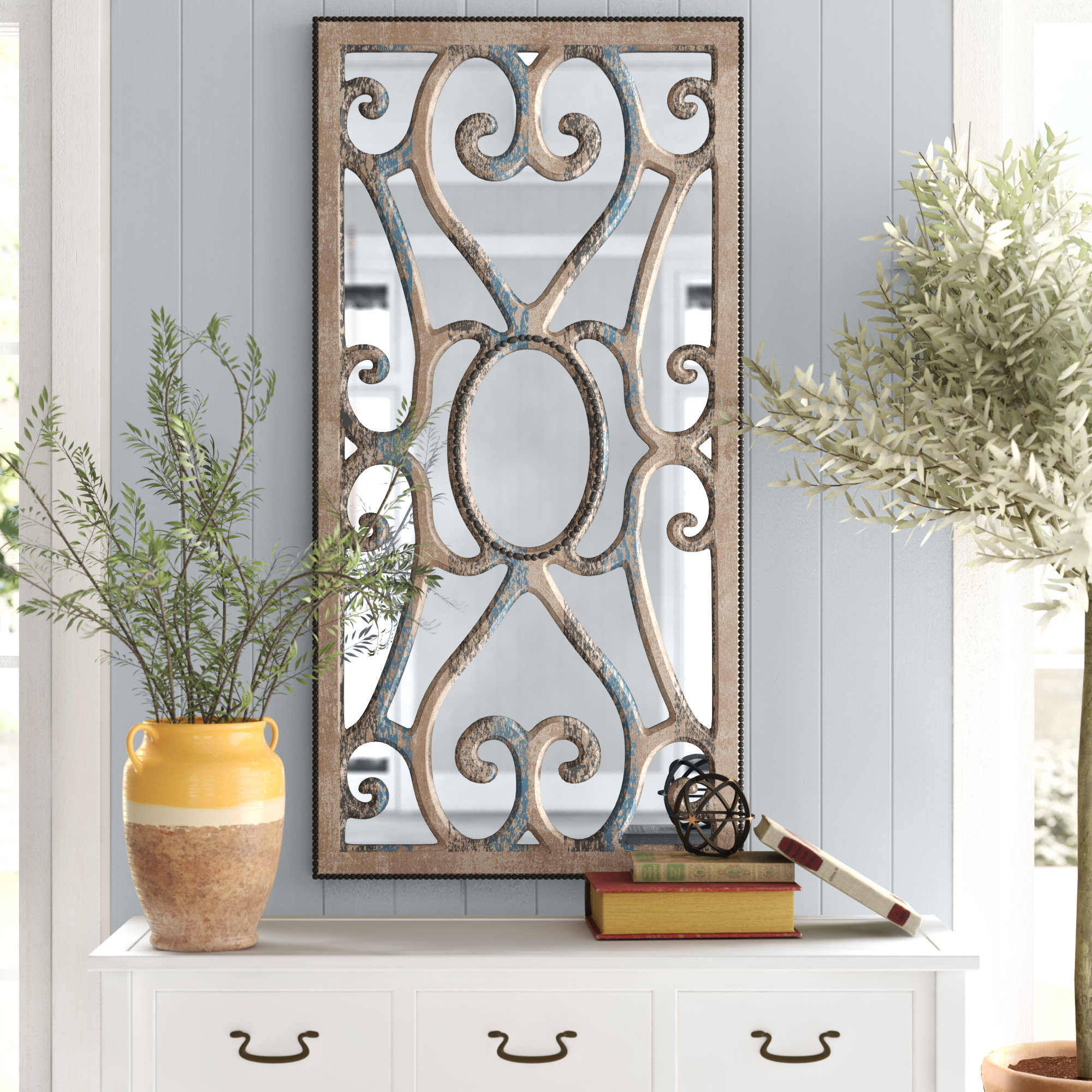 Moroccan Style Ornate Wall Mirror Gold Hammered Finish Square Wall Mirror