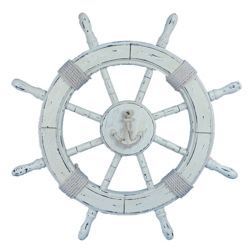 Brunk Wooden Ship Wheel Sculpture Finish: White