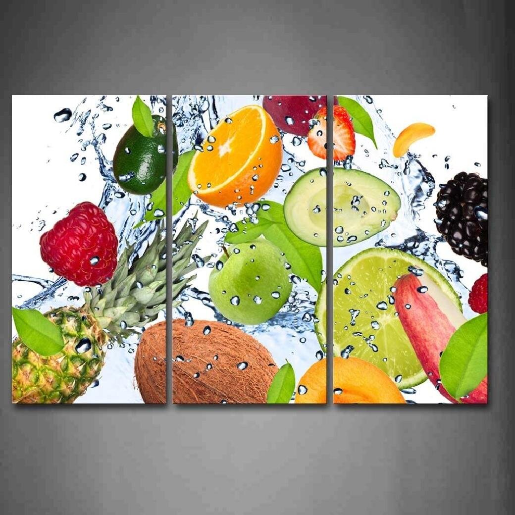 Healthy Fruits Painting Delicious Kitchen Poster Wall Art Decor 3pc Canvas Print 