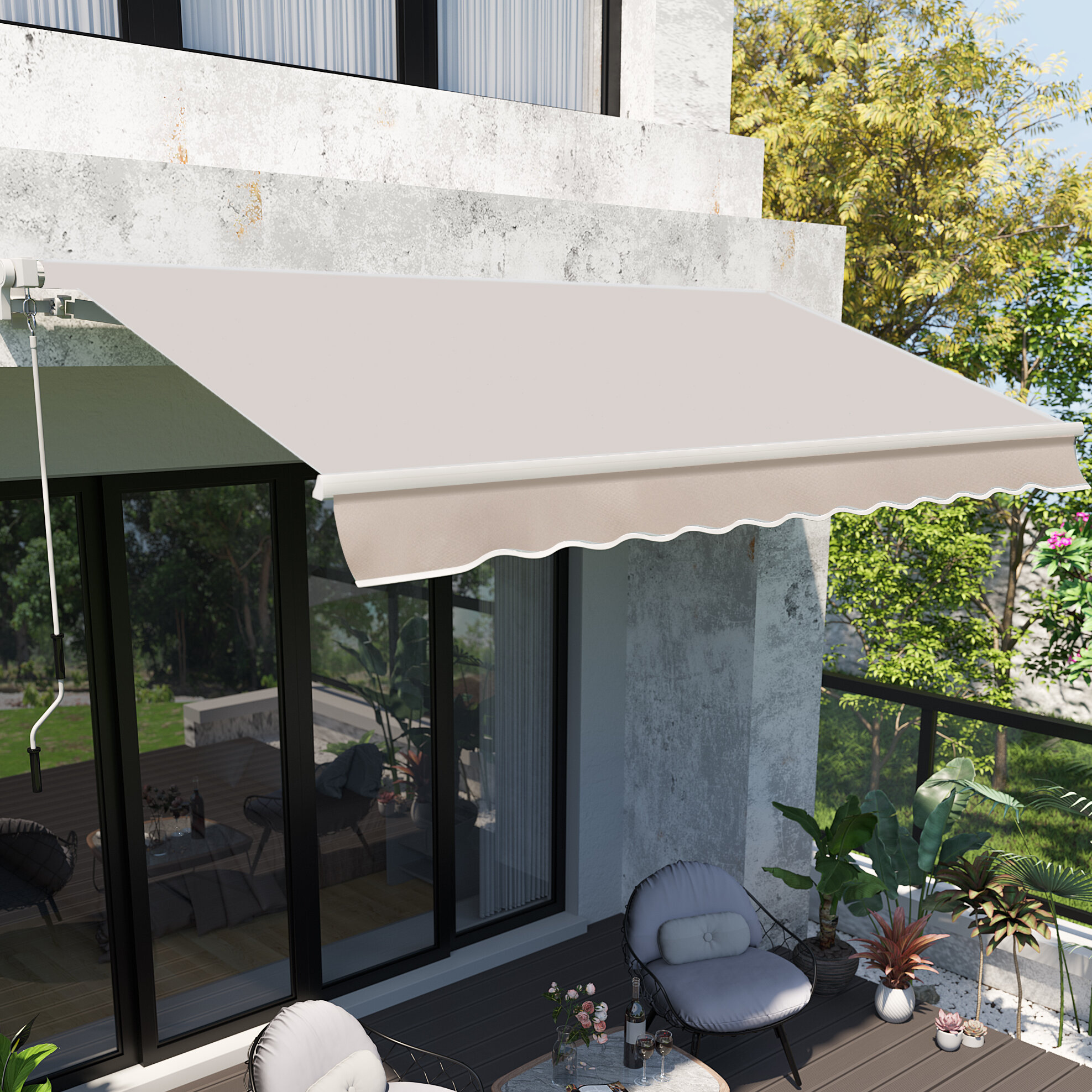 LARS360 Side Awning Retractable Extendable Polyester Awning Blind Patio Sunshade Outdoor Privacy Screen for Balcony Terrace and Garden 200cm x 600cm, Grey