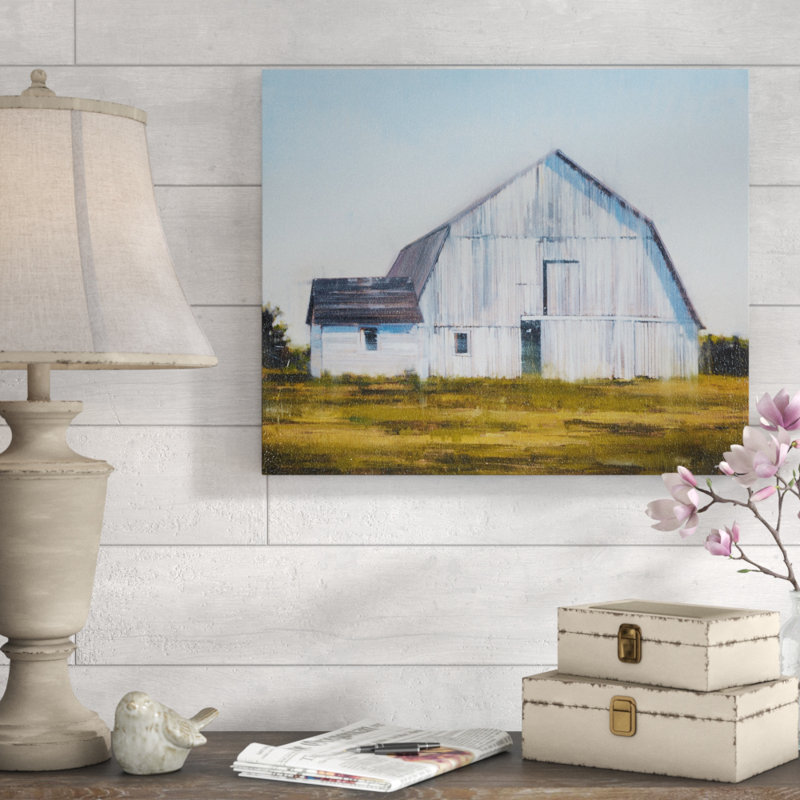 August Grove Old White Barn Wrapped Canvas Painting Print