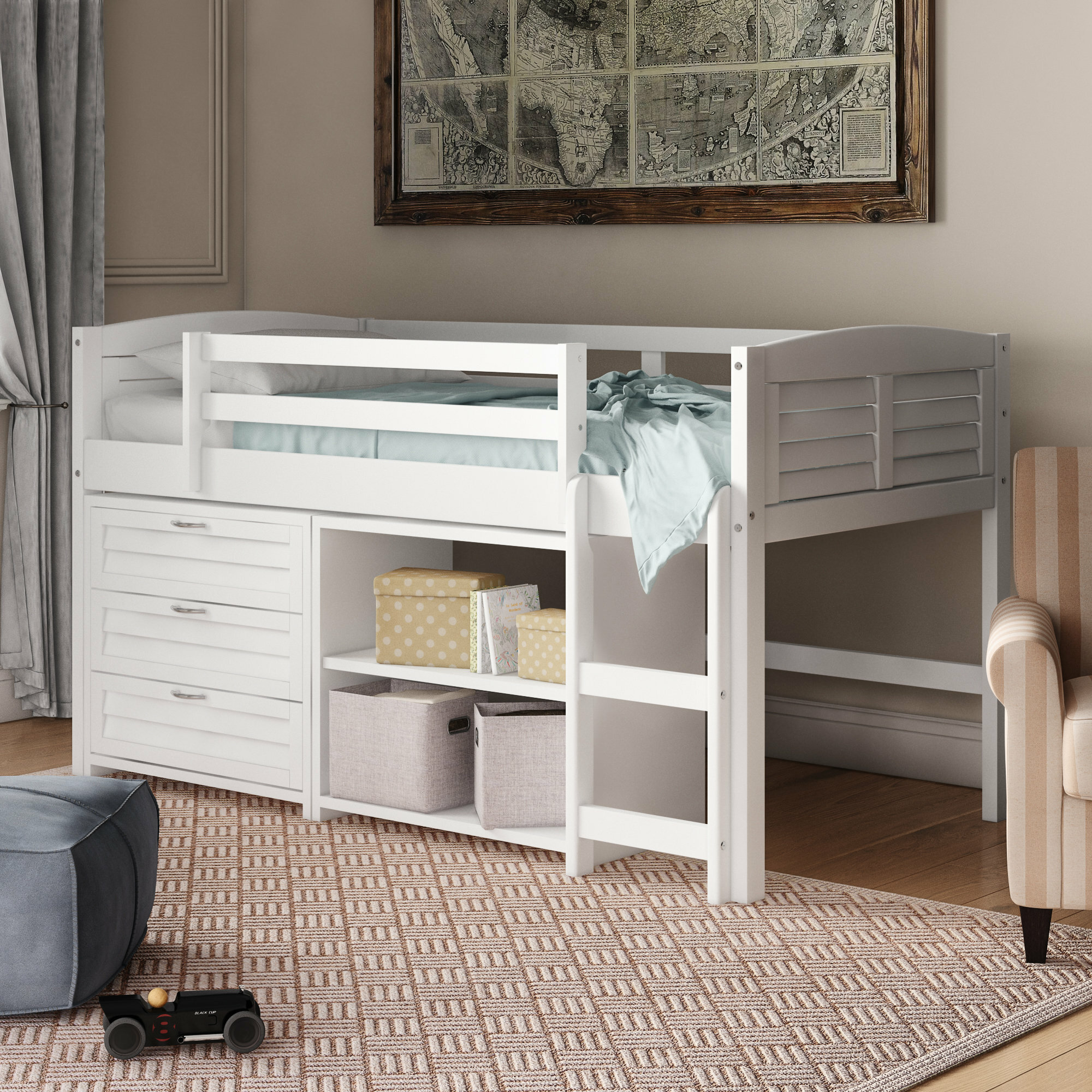 low twin bed with storage