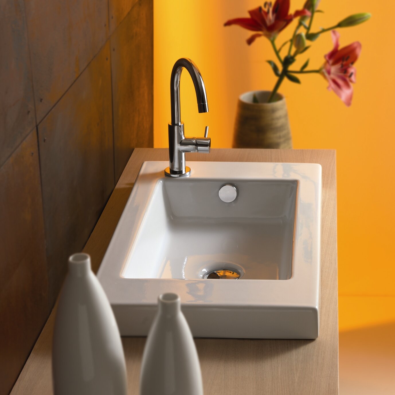 Ceramica Tecla Serie 35 Ceramic Rectangular Drop In Bathroom Sink With Overflow Reviews Wayfair