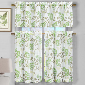 Calidia 3 Piece Faux Linen Kitchen Curtain Set