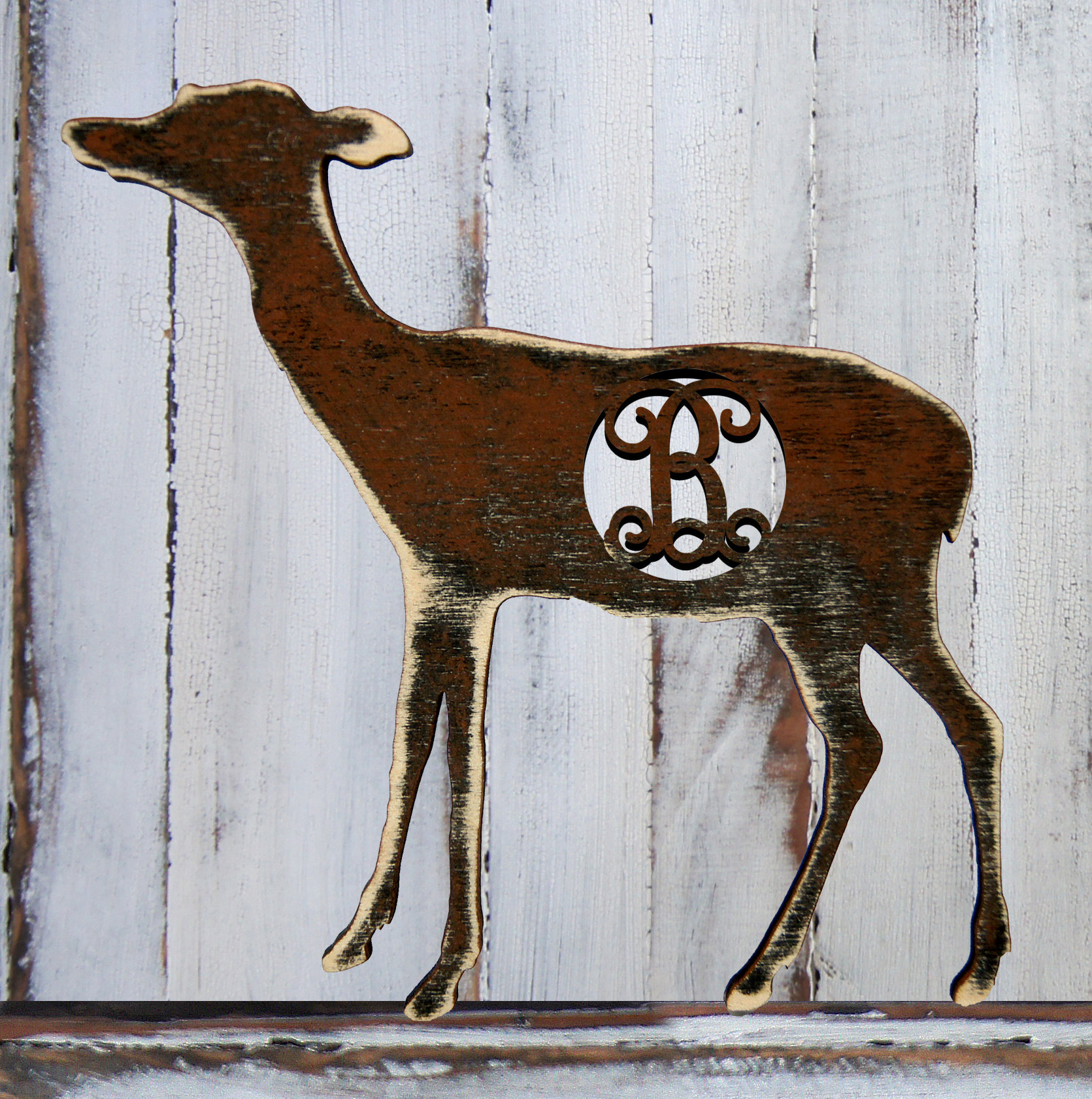 Amonogramartunlimited Fawn Decorated Vintage Rustic Wooden Shape Wall Décor Wayfair
