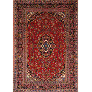 Kashan Antique Hand Knotted Wool Red/Navy Area Rug