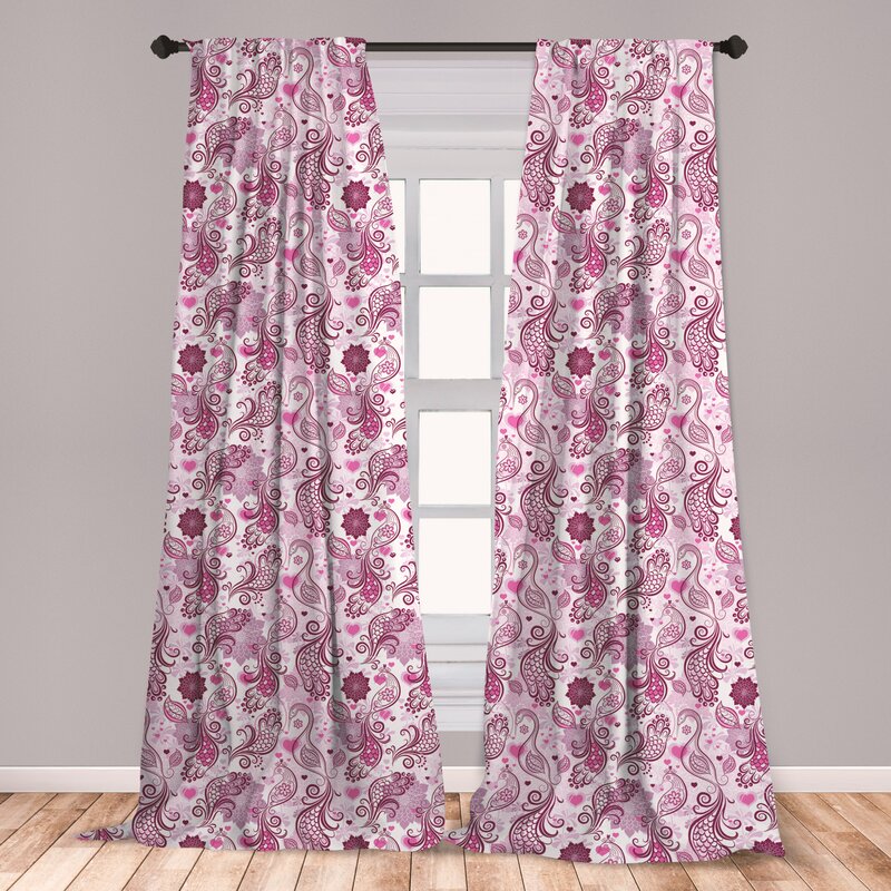 East Urban Home Ambesonne Purple Curtains Scales Swirls And Hearts In Romantic Depiction Of Nature With Birds And Flowers Window Treatments 2 Panel Set For Living Room Bedroom Decor 56 X 63