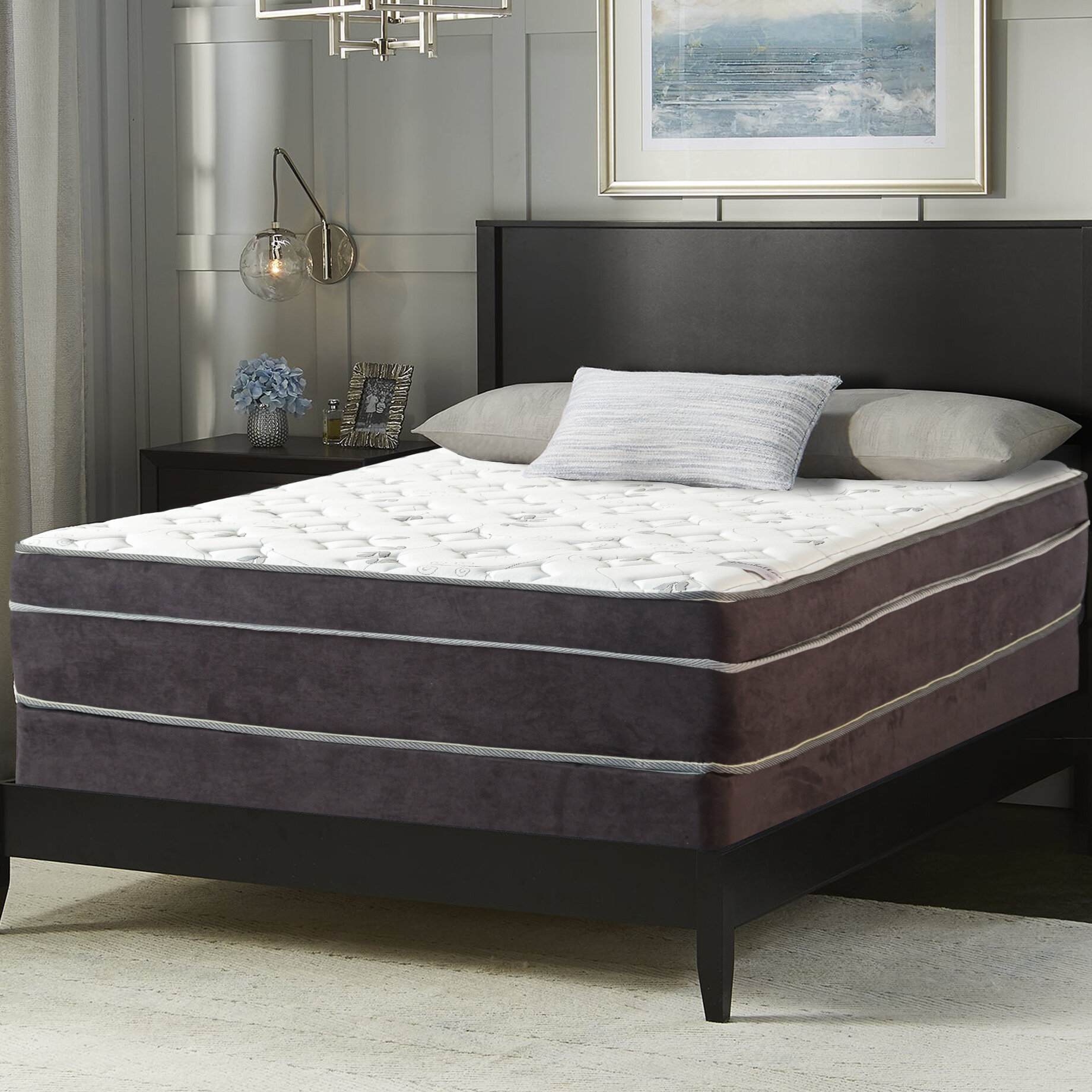Nutan 11-Inch Medium plush Foam Encased Eurotop Pillowtop Innerspring Fully Assembled Mattress And 8-Inch Wood Box Spring//Foundation Set Good For The Back,Twin