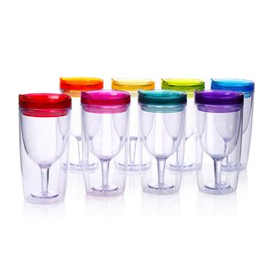 QG Set of 8 Clear Colorful Acrylic Plastic 14 oz Wine Glass Rock Tumbler Blue 