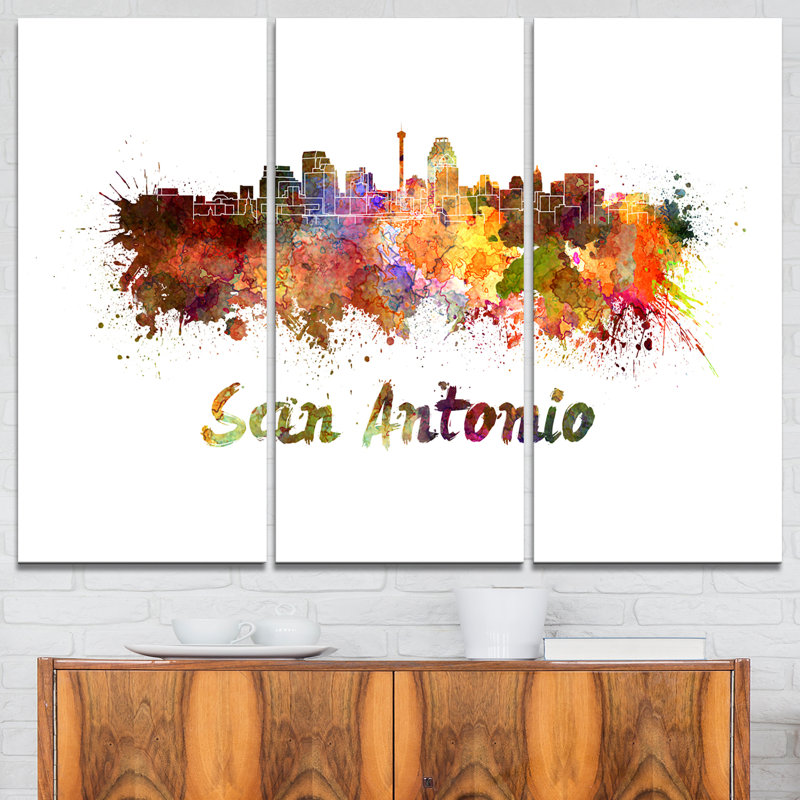 Designart San Antonio Skyline 3 Piece Graphic Art On Wrapped