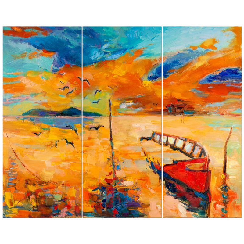 East Urban Home Birds And Sailboat Over Golden Sunset Oil