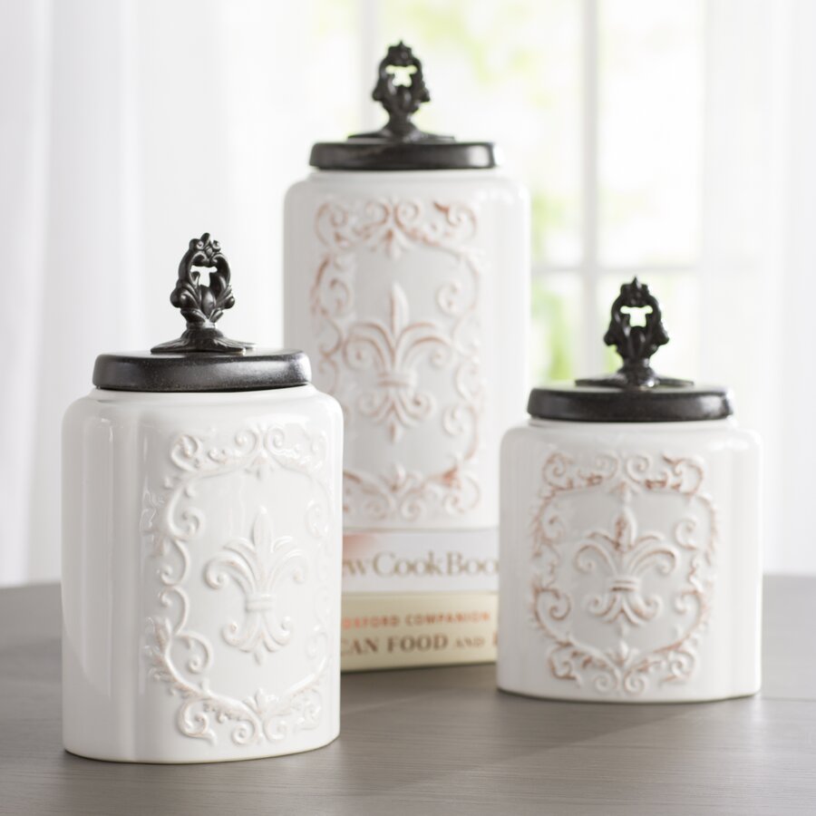 Fleur-de-lis 3 Piece Kitchen Canister Set