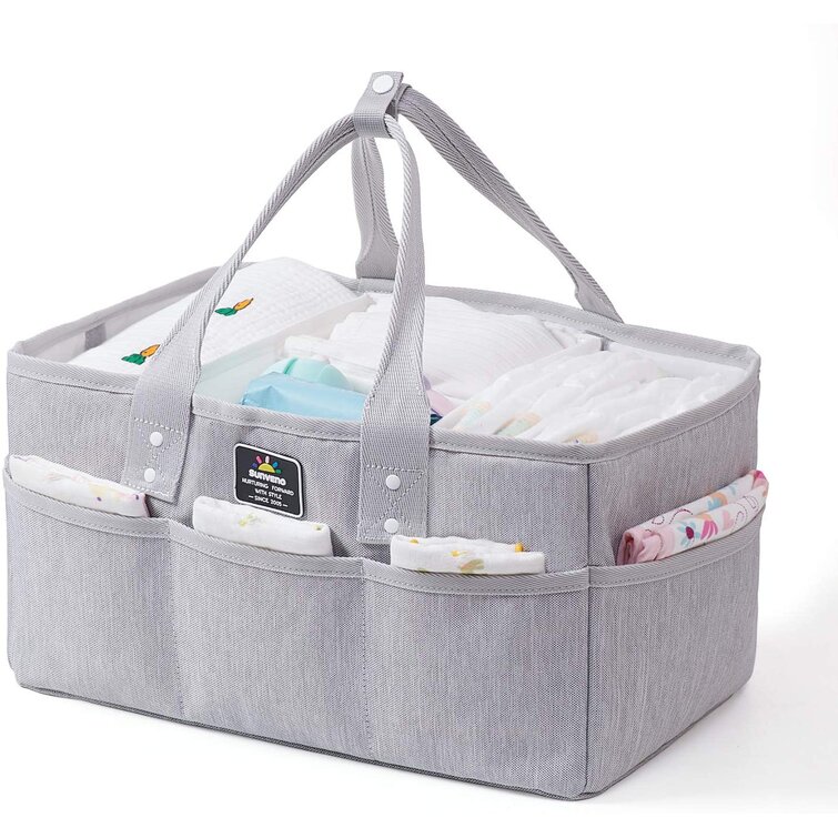 Baby Nappy Caddy Organiser Portable Diaper Caddy Car Organizer Foldable Nursery Essentials Storage Bins,Pink