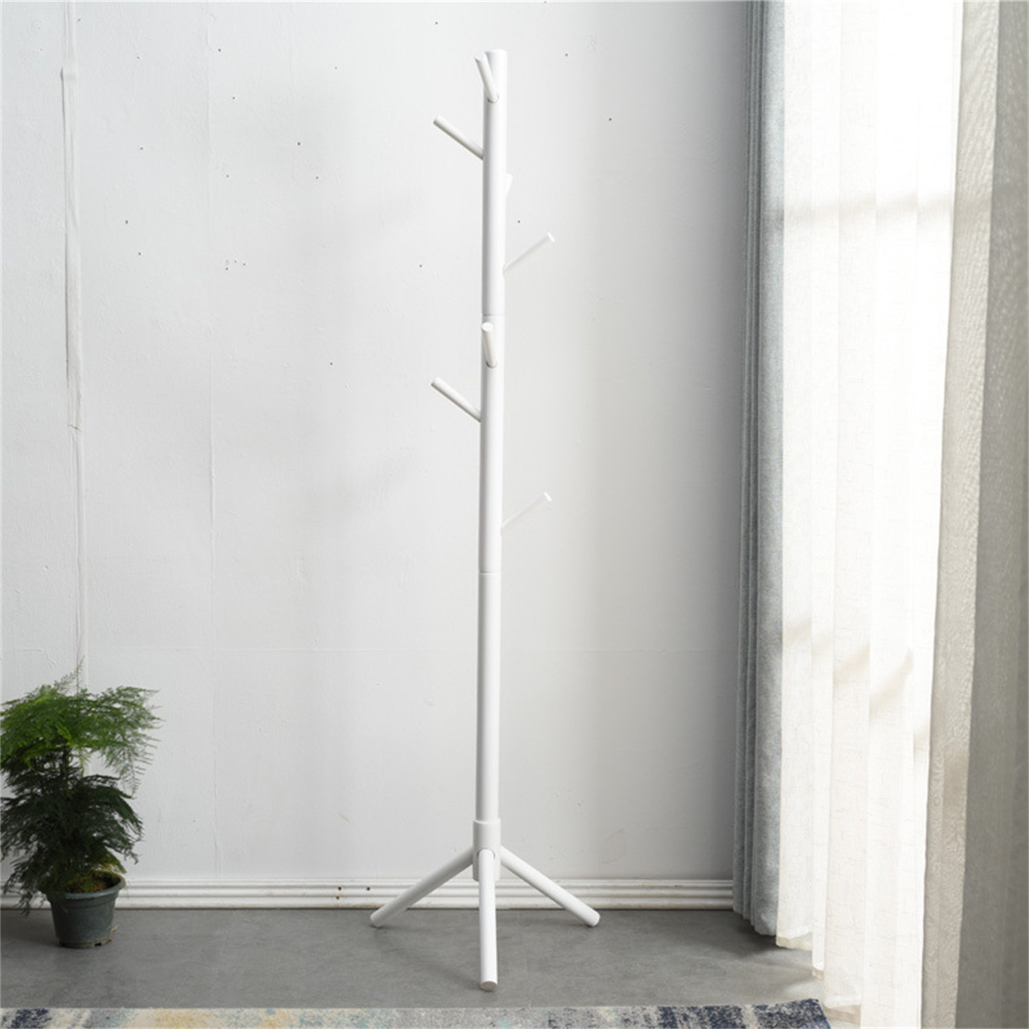 Ebern Designs Traylan 12.5'' Wide Solid Wood 8 Hook Freestanding Coat