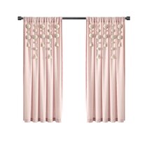 Rod Pocket Panel Pair EHP 2 Piece Linen Look Pom Pom Tasseled Sheer Curtains 