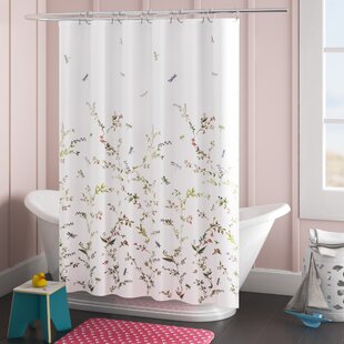 Dragonfly Shower Curtain Grunge Flower Buds Print for Bathroom 