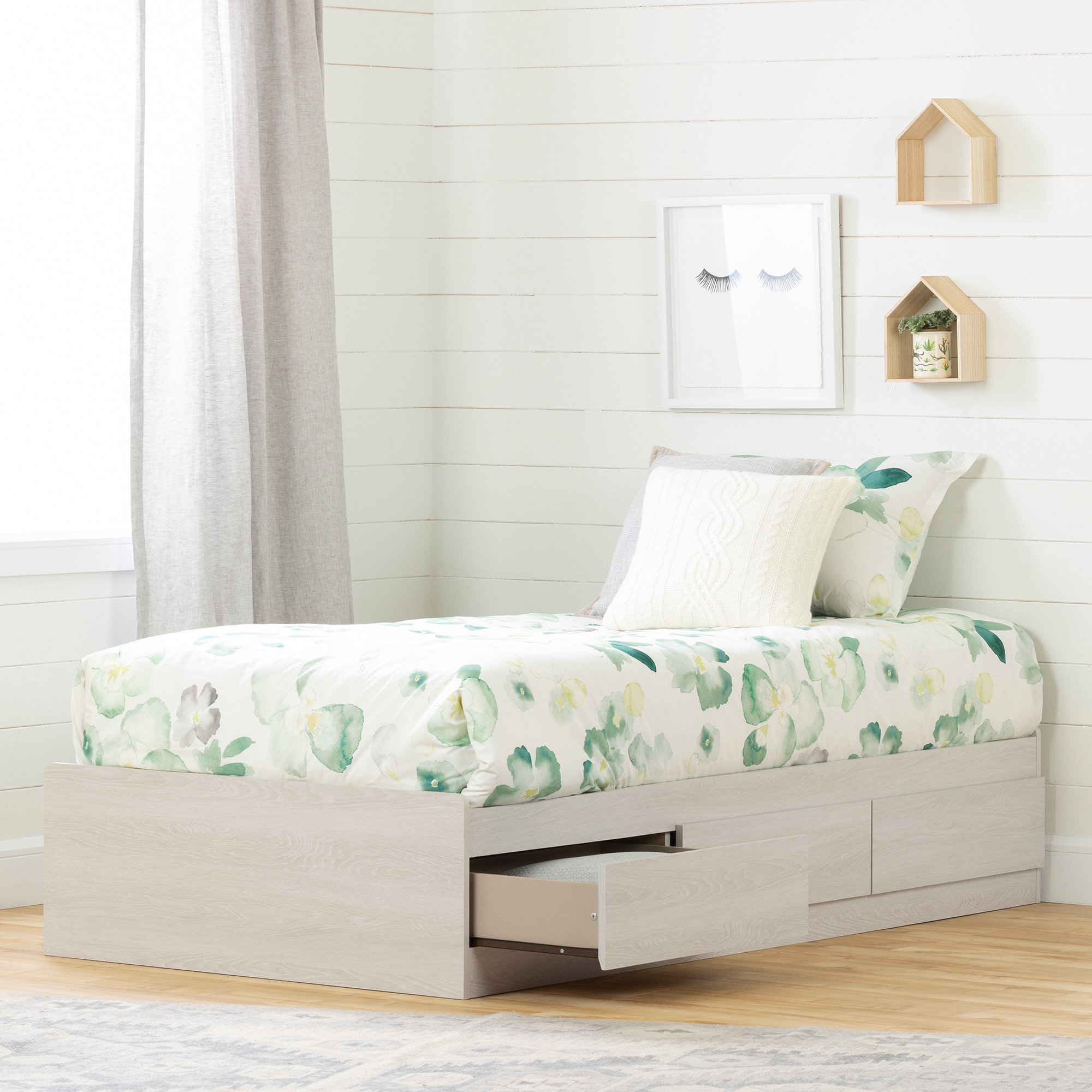 South Shore Fynn Headboard with Storage Twin 39-Inch Gray Oak
