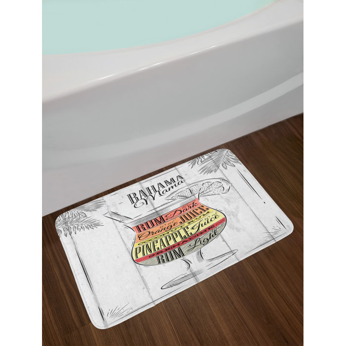 Hand Drawn Tropical Leaves Palm Leaf Bath Mat Rug Non-Slip Bathroom Decor Carpet