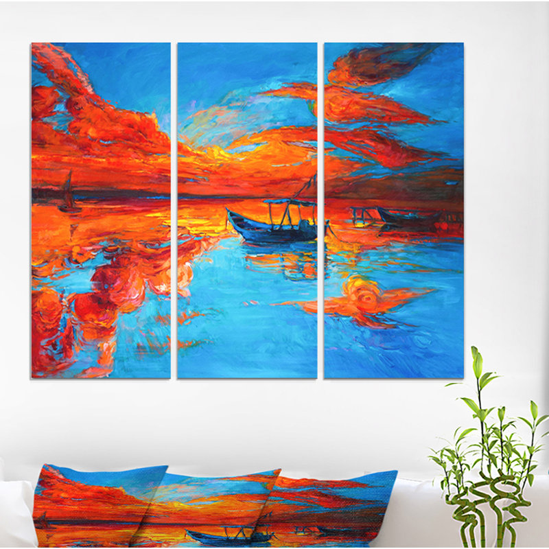 East Urban Home Golden Sunset And Blue Sky Over Sail Boats Oil