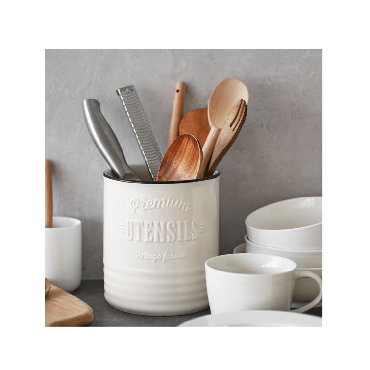 Gracie Oaks Kitchen Utensil Holder, Large Ceramic Utensil Crock, Vintage  Farmhouse Home Kitchen Décor, Deep And Stable, Easy To Clean, White