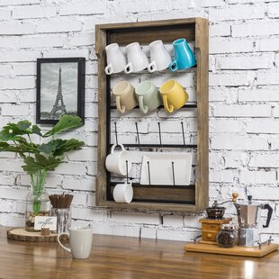 Decorative white ceramics coffee cups and saucers set for Home and Office,Hanging design hand held bamboo shelf organizer 
