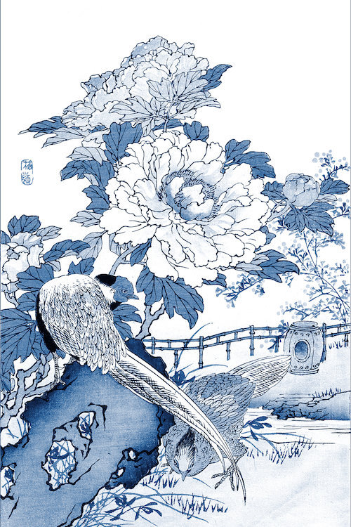 East Urban Home Blue White Asian Garden Ii Painting Print On