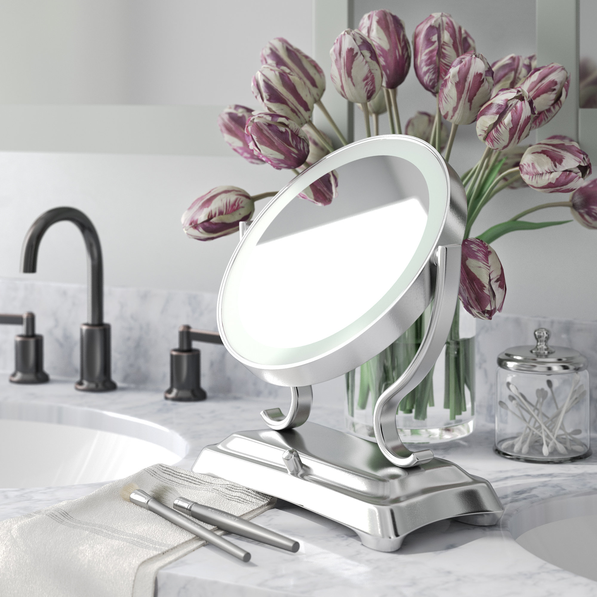 Charlton Home® Vanleer Modern & Contemporary Beveled Lighted Magnifying