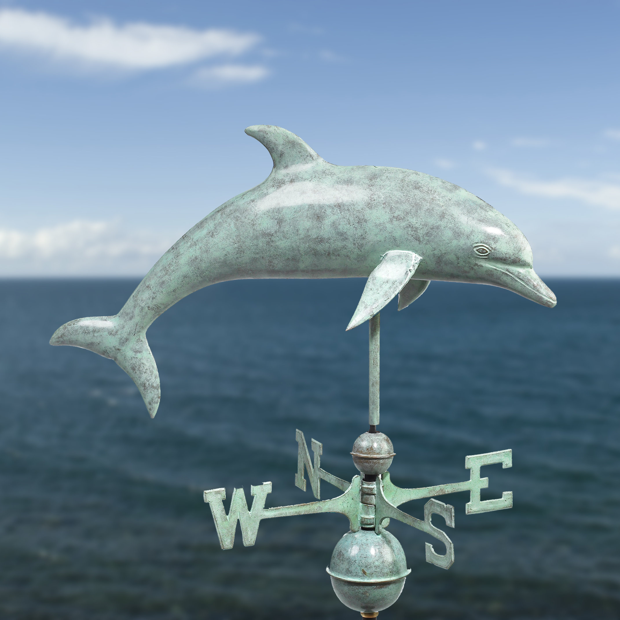Good Directions Dolphin Weathervane, Blue Verde Copper