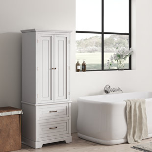 Blue Ridge White Linen Tower with 2 Drawers and Glass Shelves 