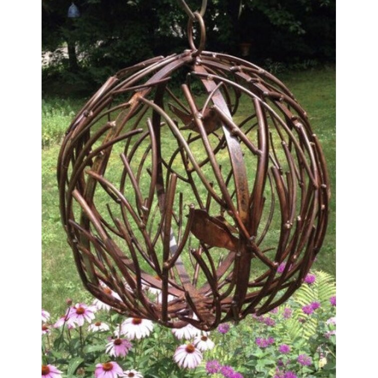 12'' Lawn Ornament Steel Garden Sphere Rusted Patina Finish Garden Sculpture