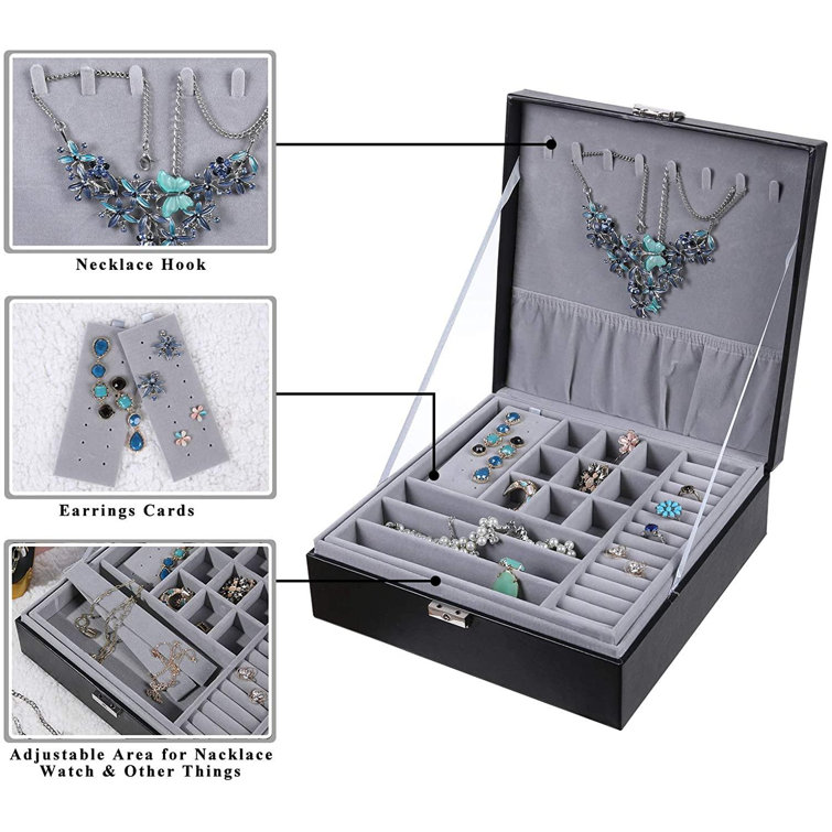 Latitude Run Women Jewelry Box Organizer 2 Layer Large Lockable Display Jewelry Holder For Earring Ring Necklace Birthday And Back To School Gift Wayfair