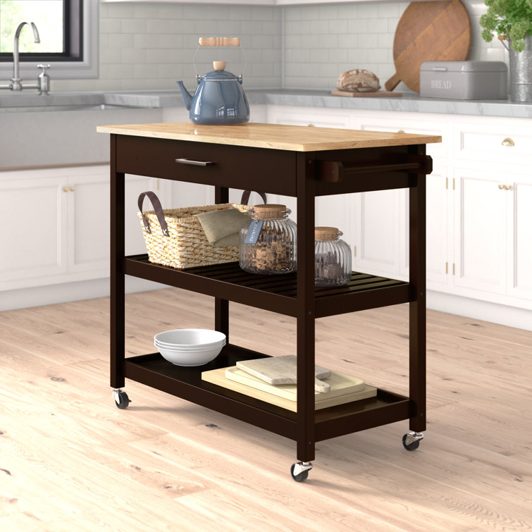 Kittelson 40'' Wide Rolling Kitchen Island with Solid Wood Top